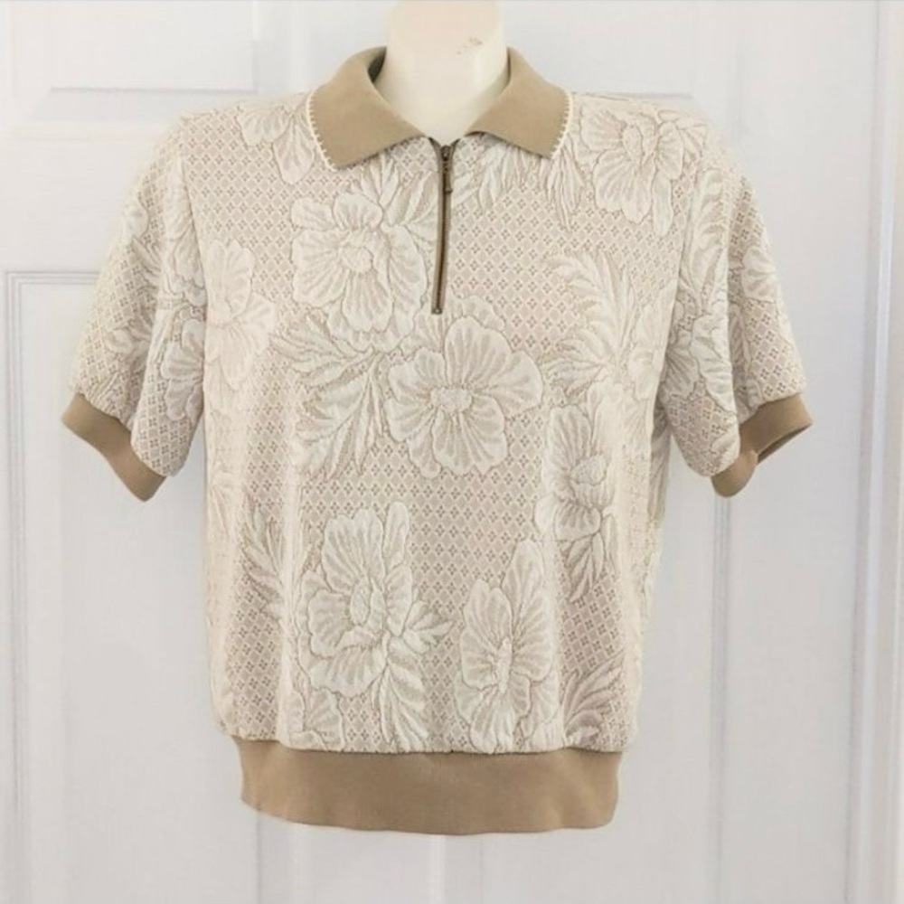 Alfred Dunner 80s Vintage Grandma Short Sleeve Polo Knit Top
